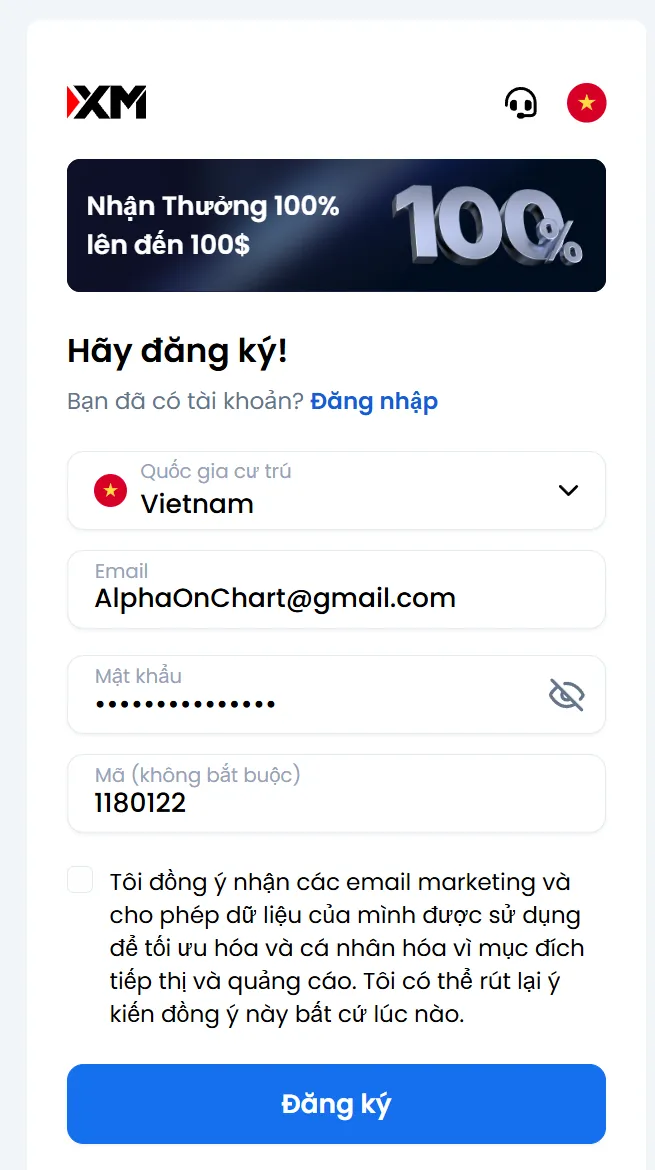 Enter your initial details: email, password, partner code